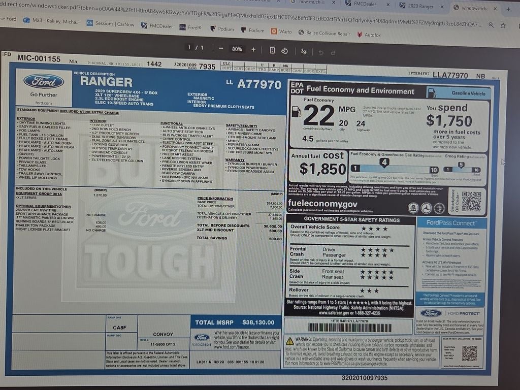 2020 Ford Ranger XLT